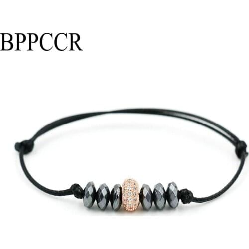 BPPCCR Micro CZ Flat Balls Rhinestone Leather Bracelet For Men Cut Face Iron gallstone Charm Bracelet Lucky Lovers Jewelry Gift