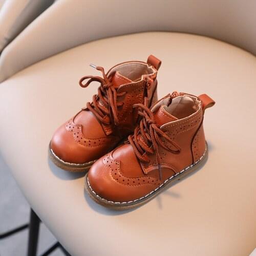 Children British Style Boots 2021 Autumn New Girls Solid Color Short Boots Boy Single Boot Fashion Student Casual Shoes G267
