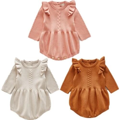 Baby Romper Newborn Infant Baby Girls Warm Clothes Long Sleeves Winter Ruffles Romper Wool Casual Playsuit Clothing