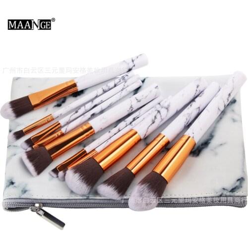 Hot Selling MAANGE 10 Marble Cosmetic Brushes with Brush Bag Makeup Tool Manufacturers Direct Sales Gift for Women