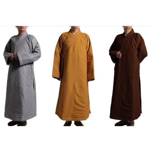 Unisex high quality cotton winter warm zen Buddhist shaolin monks uniforms lay meditation suits buddha robe gown brown/gray