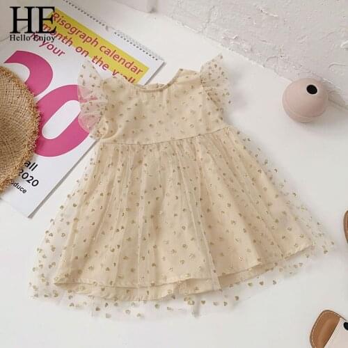 HE Hello Enjoy 2021 Summer New Girls Dress Flowers Lace Dress Fashion Girls Round Neck Flying Sleeve Dress Baby Kids Clothing