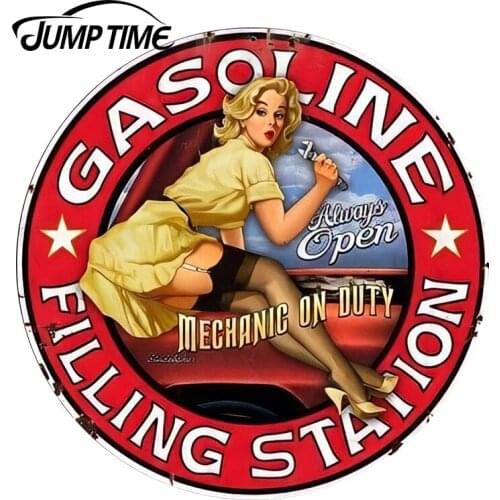 JumpTime 13cm x 13cm Filling Station Pinup Girl Sign Vinyl Car Sticker for Window Bumper Car Stickers Sexy Graphic