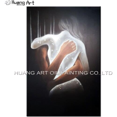 Nude Women Hug Man Oil Painting on Canvas for Home Decor Handmade Impression Portrait Painting for Bed Room Decoration Wall Art
