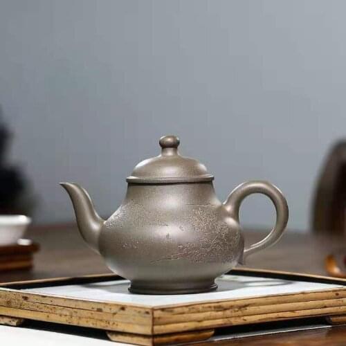 Yixing Purple Clay Pot Raw Ore Crab Shell Green Carved Painting Gao Pan Pot Kung Fu Tea Set 300cc