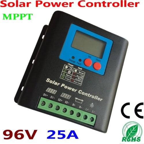 25A 96V MPPT Solar Charge Controller, Home Use 96V Battery Regulator 25A for 2400W PV Solar Panels Modules, LED&LCD Display