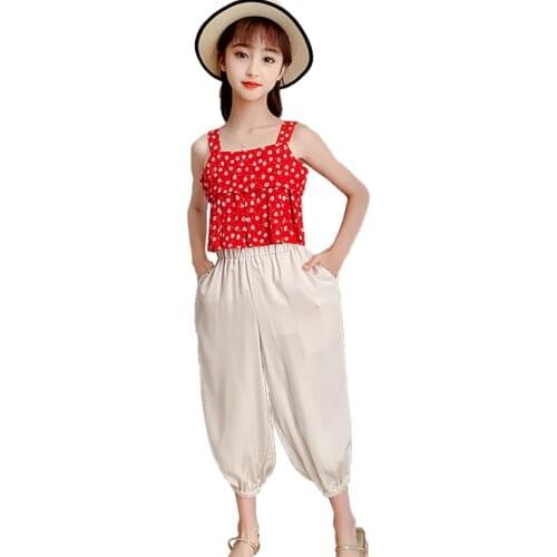 Clothes For Girls Floral Vest + Pants Costume For Girls Casual Girls Sets Clothing Summer Childrens Tracksuit 6 8 10 12 14