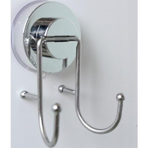 Bathroom Kitchen Ceramic Tile Towel Hook No Trace Stainless Steel Super Powerful Sucker Multifunction Double Hook Home Storage