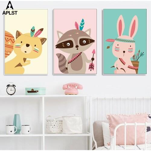 Woodland Tribe Animals Nursery Poster Kids Print Wall Art Canvas Painting Cartoon Picture Quadro Home Decor for Children Bedroom