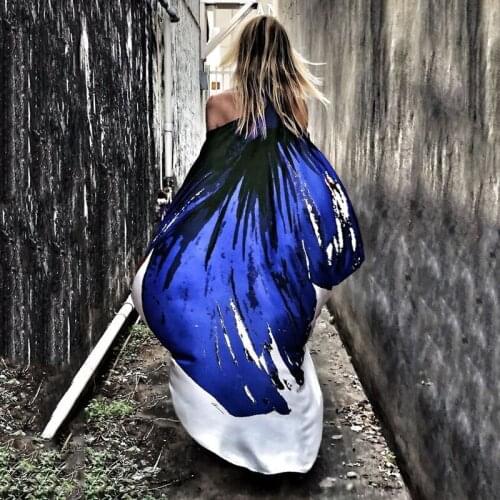 Summer European And American Womens Dress Fashion New Style Sloping Shoulder Leisure Sexy Beach Holiday Graceful Printing Dress