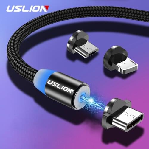 USLION 2M Fast Charging Magnetic Cable Micro USB Type C Charger For iPhone XS X 8 7 Samsung S10 9 Magnet Android Phone Cable 3M