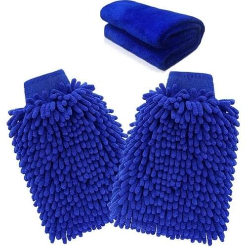Microfiber Mitt,Car wash mitt(3-Pack) noodle Microfiber Wash Gloves car cleaning Microfiber mitt with polishing cloth