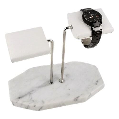 Marble Base Gold Support Rod Watch Stand Display Stand PU Leather Double Watch Jewelry Storage Rack