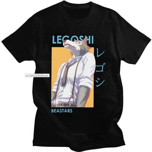 Legoshi Beastars Wolf Mens Tshirts Pure Cotton Japan Anime Manga Tee Tops Round Collar Short Sleeved Casual Tshirt Tshirt