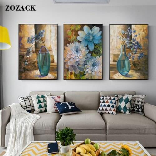 Zozack flower chinese cross stitch kits embroidery needlework sets Oil painting vase patterns printed counted cross stitching