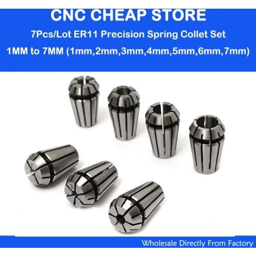 7Pcs/Lot ER11 Precision Collet Spindle Holder Chuck Set CNC Router Engraving Milling WoodWorking Lathe Tool & Workholding 1-7mm
