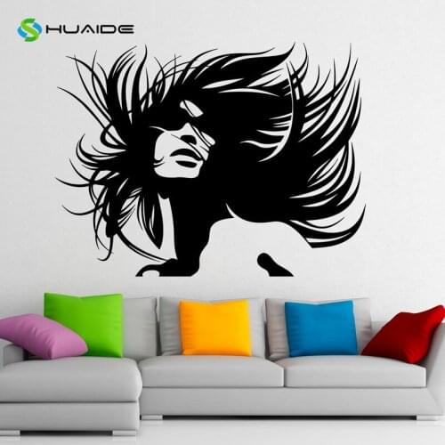 Wall Decal Hairstyle Beauty Salon Sticker Fashion Styling Sexy Long Hair Girl Home Decor Dorm Room Wall Poster Art Murals A103