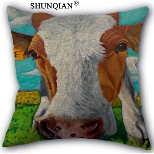 Custom cow pillowcase Custom Cotton Linen Throw Pillow Cover Pillowcase Customize 45x45cm one side