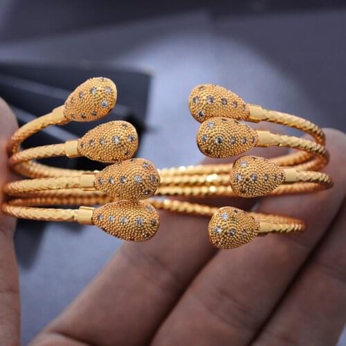 New 24K 4Pcs/lot Bead Gold Color Bangles For Women Girls Ethiopian African Dubai Bangles Bracelet Party wedding Jewelry Gifts