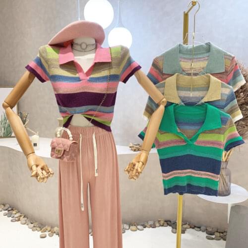 New Womens Clothing 2021 Summer Vintage pleated T-shirt Slim mid length round neck casual top