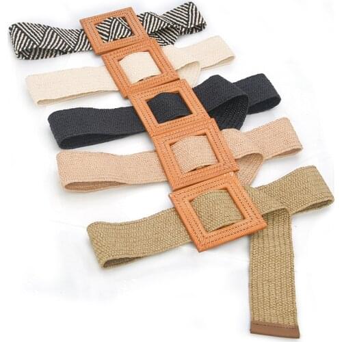 New style straw woven belt male and female student belt female fashion casual decoration all-match pants elastic belt