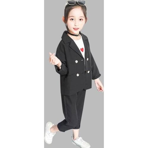 Clothes For Girls Solid Blazer & Pants Suits For Girls Double-Breasted Girls Clothing Sets Autumn Formal Kids Suit For Girls