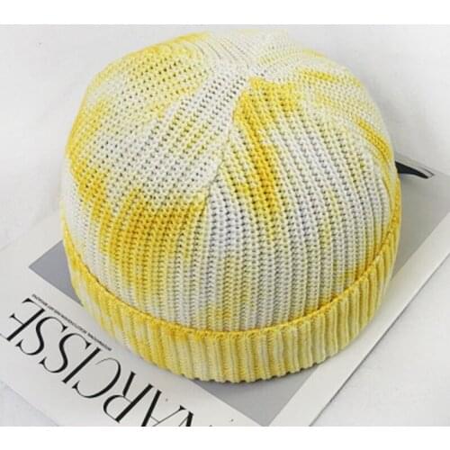 Tie-dyed woolen hat all-match girl hat male hip-hop tide knitting gradient melon leather hat tide brand cold hat A65
