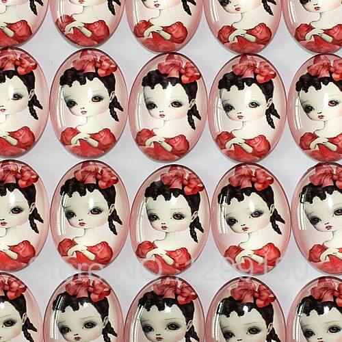 18x25mm Cartoo Girl Oval Glass Cabochon Dome Jewelry Finding Fashion Summer Cameo Pendant Settings 20pcs/lot (K02757)