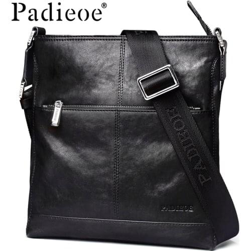 Padieoe Genuine Leather Shoulder Bag for Men High Quality Student Satchel Bag Fashion Mens Crossbody Messenger Bag for Ipad