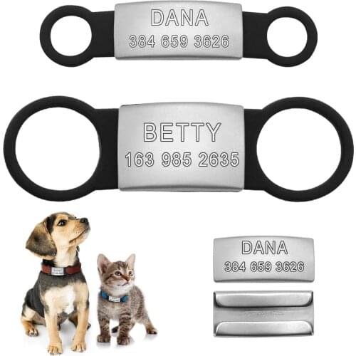 Personalized Dog ID Tag Tensile Rubber Stainless Steel Tags Customized Anti-lost Tag for Small Dogs Cats Pet Black