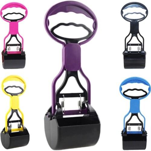 Portable Handle Pet Dog Pooper Scooper Cleaning Pick Up Grabber Remover Tools Plastic Poop Scoopers For Dogs Pink Purple