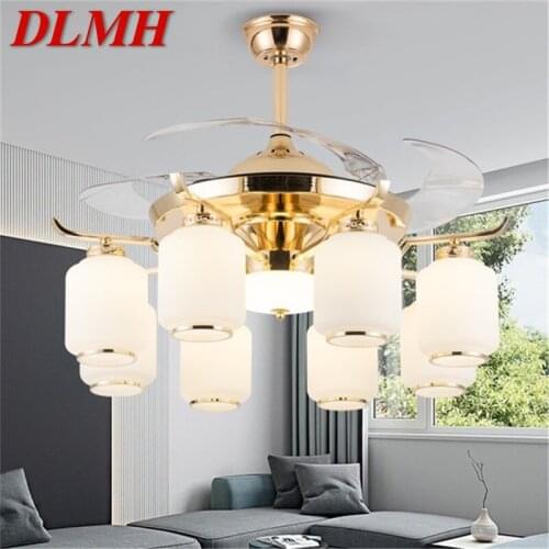 DLMH Ceiling Fan Light Invisible Luxury Lamp With Remote Control Modern LED Gold For Home Living Room
