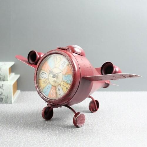 Retro Tin plane model living room coffee bar house couture decoration creative decor clock crafts algam airplane model art gift