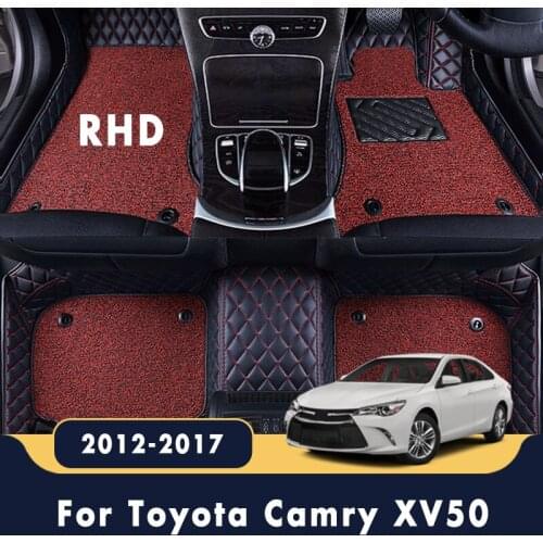 RHD Car Floor Mats Carpets For Toyota Camry XV50 2017 2016 2015 2014 213 2012 Auto Double Layer Wire Loop Custom Leather Rugs