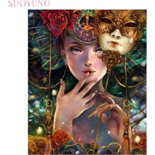 SDOYUNO diy frame oil painting by numbers for adults pretty girl art supplies pictures by numbers wall art paints home decor