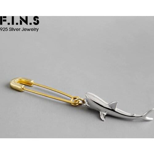 F.I.N.S 1 PC Korean 925 Sterling Silver Earring Only One Piece Single Shark Pin Drop Earrings Personality Female Earrings