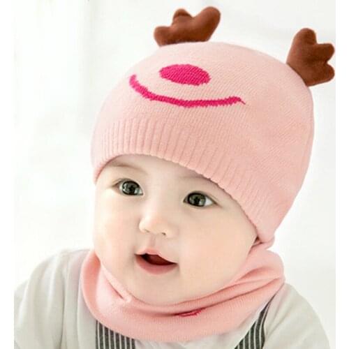 2Pcs/Set Newborn Baby Hat Scarf Cute Antlers Boy Girl Hat Beanie Soft Cotton Elk Bonnet Scarves For Toddler Cap