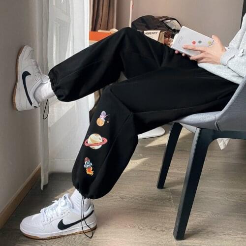 Cartoon astronaut junior high school sports pants mens trend versatile oversize pants spring casual 9-point pants streetwear