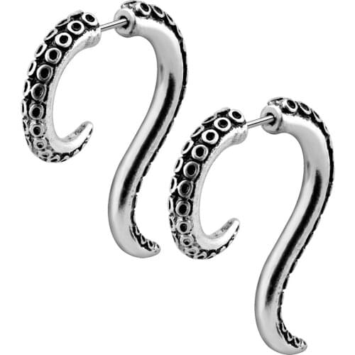 Body Punk 2PCS 18G Stainless Steel Octopus Earrings Fake Spiral Tapers Fake Gauges Faux Plug Taper