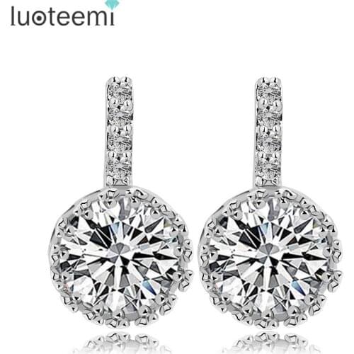 LUOTEEMI Fashion Round White AAA+ Clear Cubic zirconia Women Stud Earrings for Luxury High Quality Jewelry Gift Wholesale