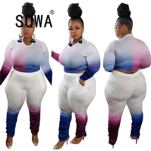 Contrast patchwork tracksuit women sets 2 piece outfits long sleeve t-shirt top + high waist sport pants sweatpants plus size