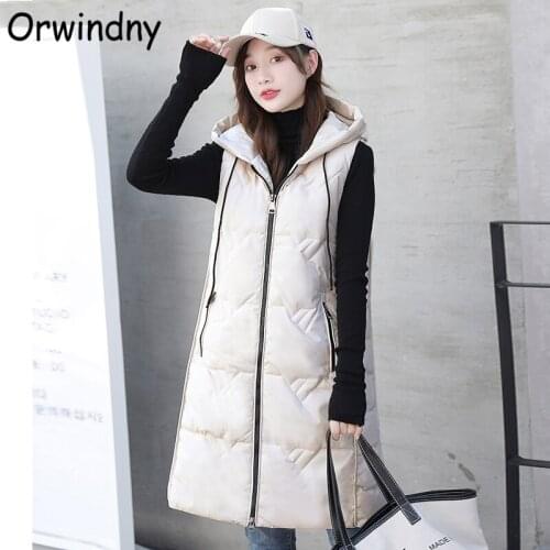 Orwindny Winter Long Waistcoat Women 2021 New Fashion Warm Cotton Vest Jacket Female Hooded Plus Size 3XL Coat Sleeveless
