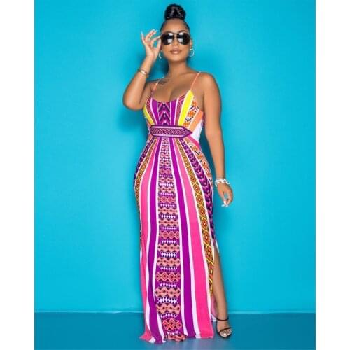 Echoine Strap Sexy Print Long Maxi Dress Women Backless Bandage Lace Up Vintage Vestidos Robe Summer Beach Holidays Bohi Dress