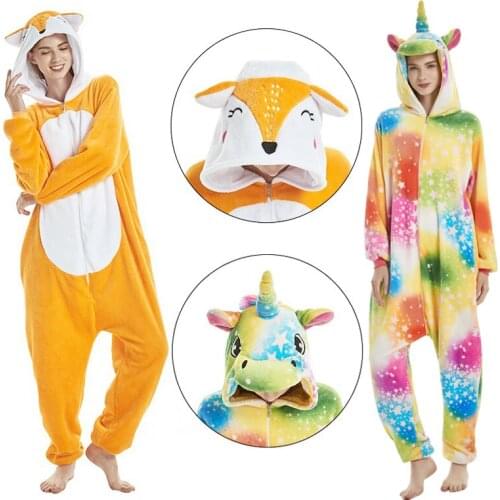 Winter Flannel Unicorn Pajamas Kigurumi Onesie Adult Women Sleepwear Overalls Jumpsuit Anime Sleepers Stitch Pijamas Unicornio