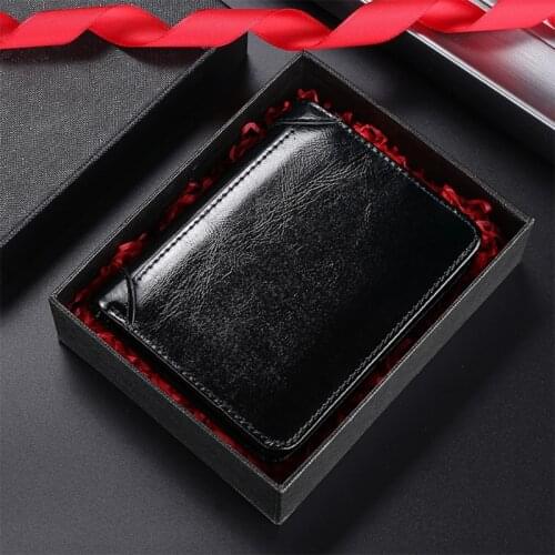 066F RFID Blocking Leather Wallet for Men Coin Pocket Vintage Business Credit Card Holder
