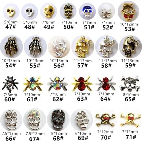 10pcs/bag Korea 3D Nail Art Parts Metal Kawaii Ghosts Skull Halloween Accessories Charm Rhinestone Nail Materials Supplies