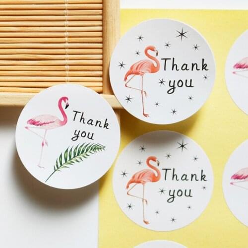 108pcs Flamingo Seal Stickers Thank You Point Sticker Baking Packaging Biscuit Bag Label Sealing Sticker