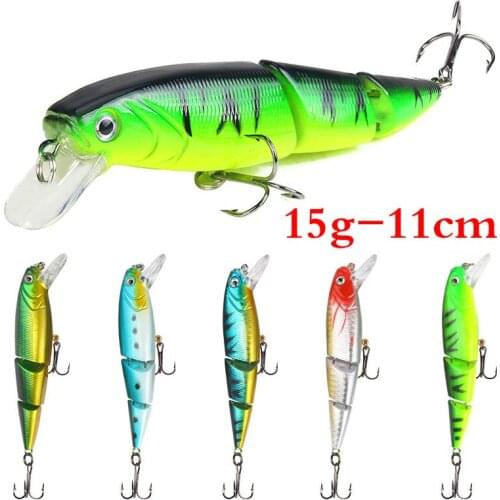 15g/11cm Minnow 3 Segment Fishing Lures Bass Bait Wobblers Artificial Plastic Hard Fish Lures Sea Fishing Treble Hook