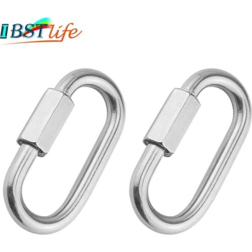 2PCS 304 Stainless Steel Carabiner Oval Screwlock Quick Link Lock Ring Hook Chain Rope Connector Buckle Locked Hook
