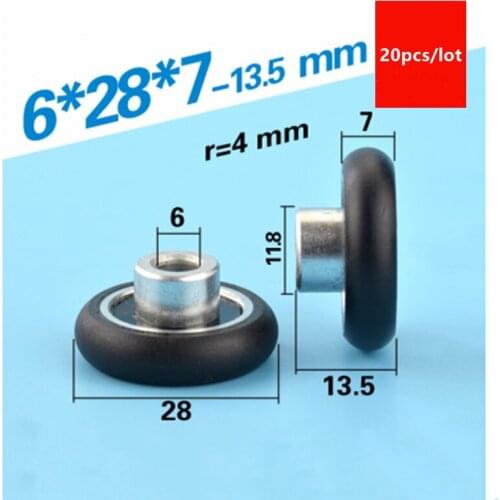 20pcs circular arc plastic coated bearing 6*28*7-13.5mm guide wheel black POM nylon pulley windows small wheel 6x28x7-13.5